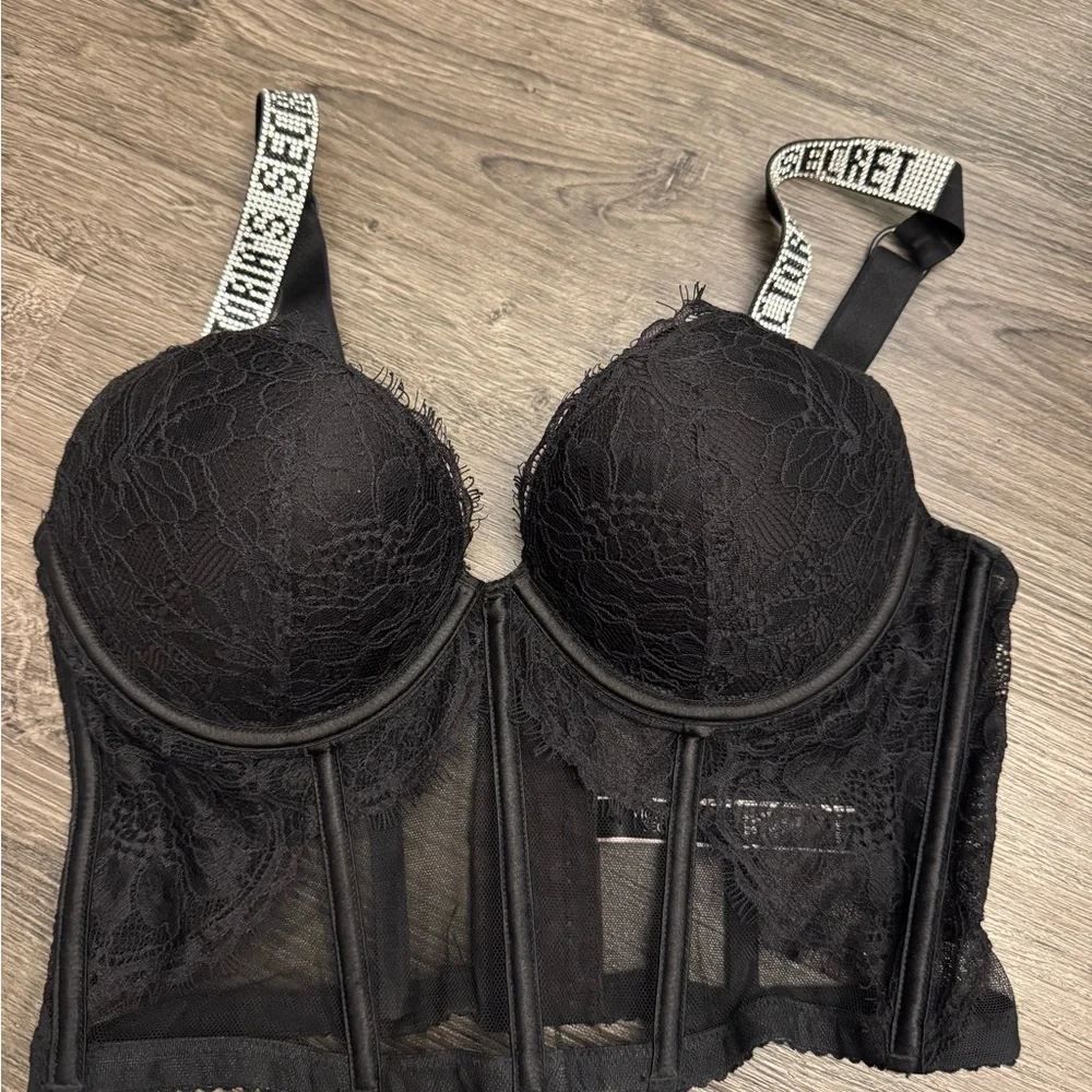 Victoria's Secret Black Lace Bustier with Branded Straps - Picture 2 of 6